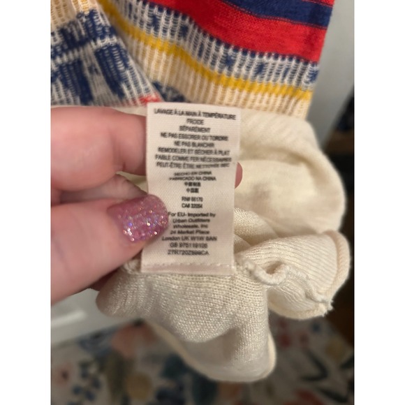 Free People Red Multi Color Striped Boho Knit Mini Dress Tunic XS - Picture 4 of 8